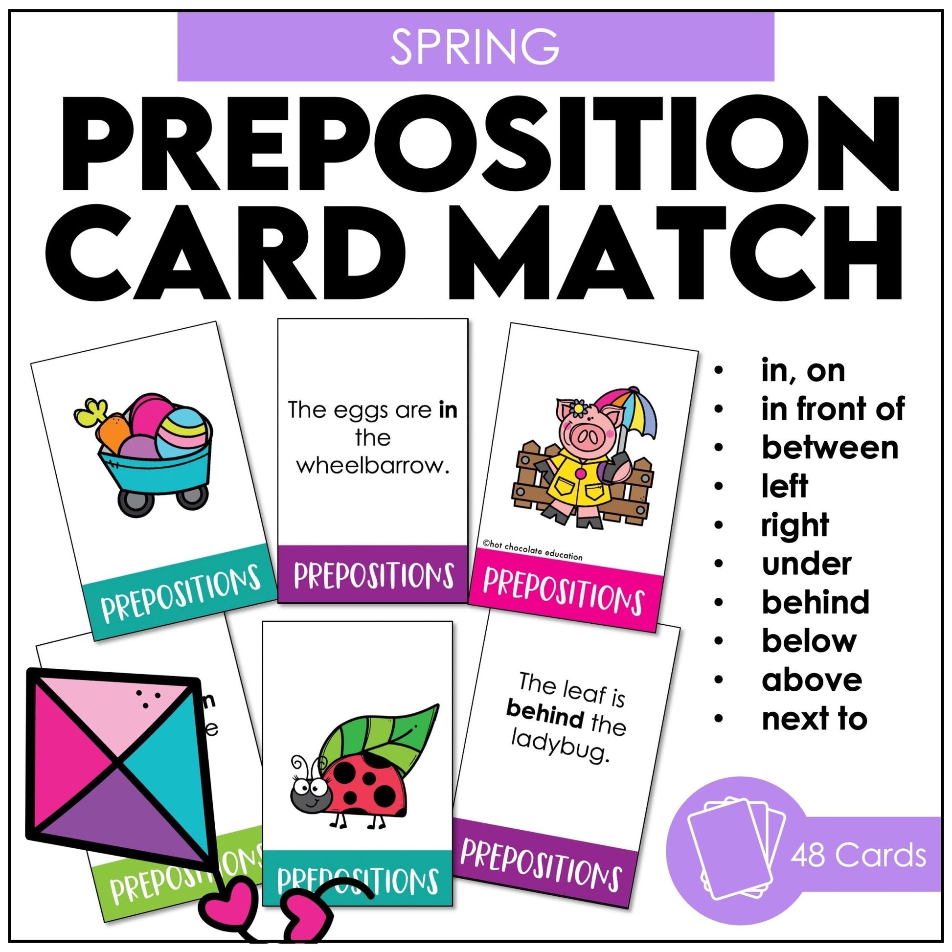 Spring Prepositions of Place Matching Cards: Prepositional Phrase Match - Hot Chocolate Teachables