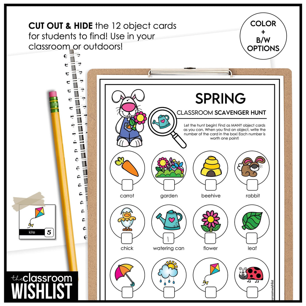 Spring Vocabulary Class Scavenger Hunt - Object Search Game with Clues - Hot Chocolate Teachables