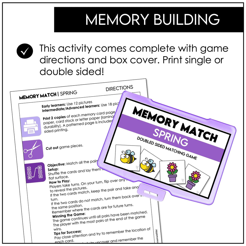 Spring Vocabulary Memory Match Game | Printable Matching Activity - Hot Chocolate Teachables