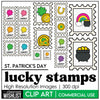 St. Patrick's Day Day Postage Stamps | Lucky Shamrock Clipart | Shamrock Stamps - Hot Chocolate Teachables