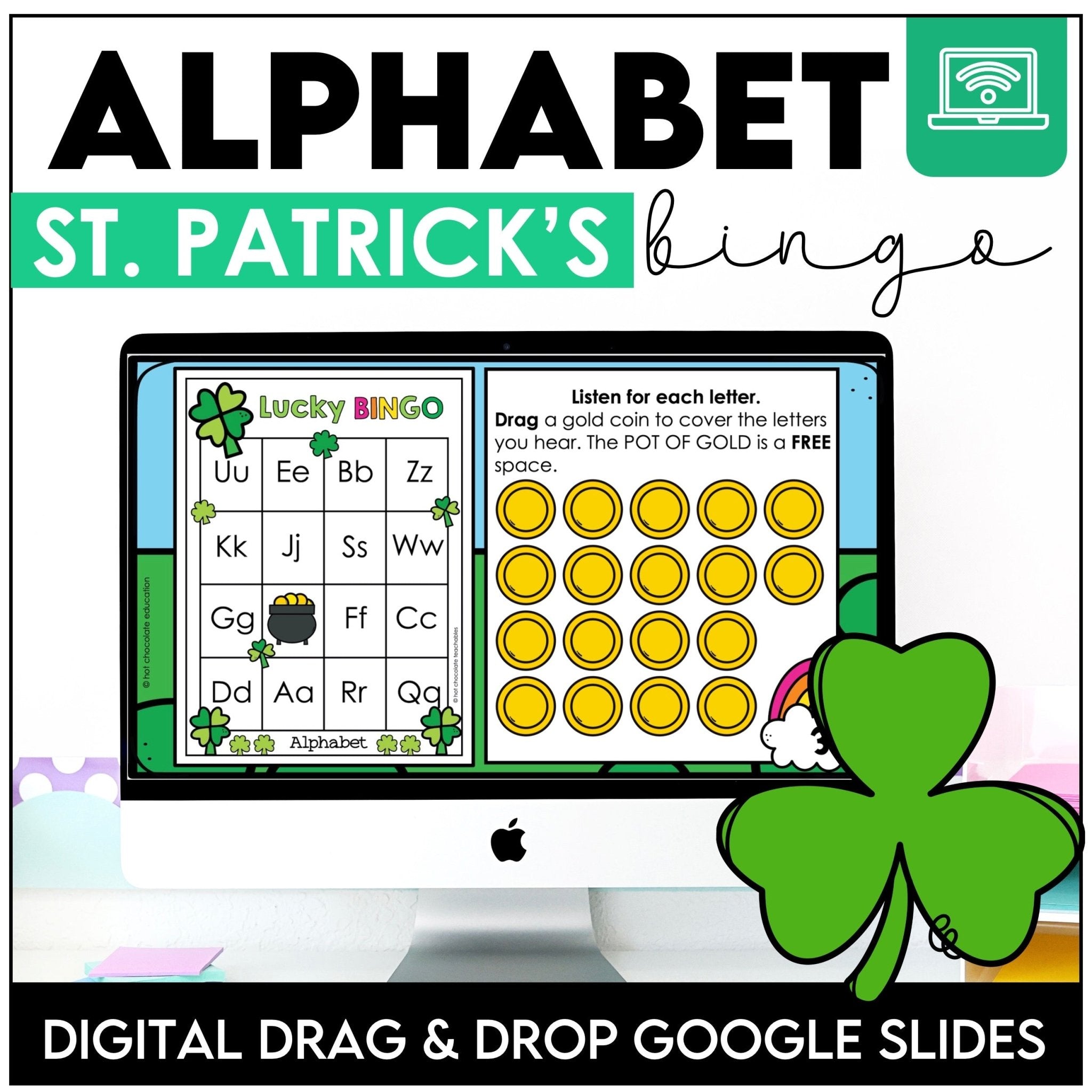 St. Patrick’s Day Digital Alphabet Bingo – Letter Fluency Game A–Z - Hot Chocolate Teachables
