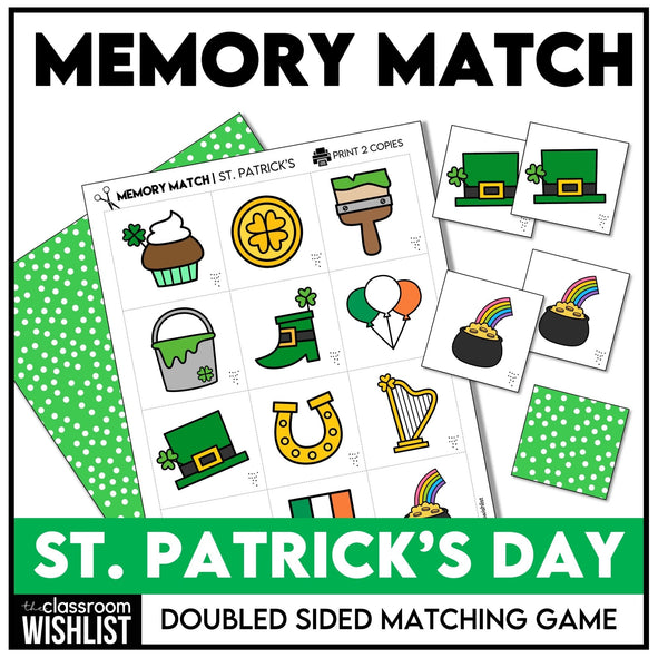 St. Patrick's Day Memory Game | Printable Matching Activity | Vocabulary Cards - Hot Chocolate Teachables