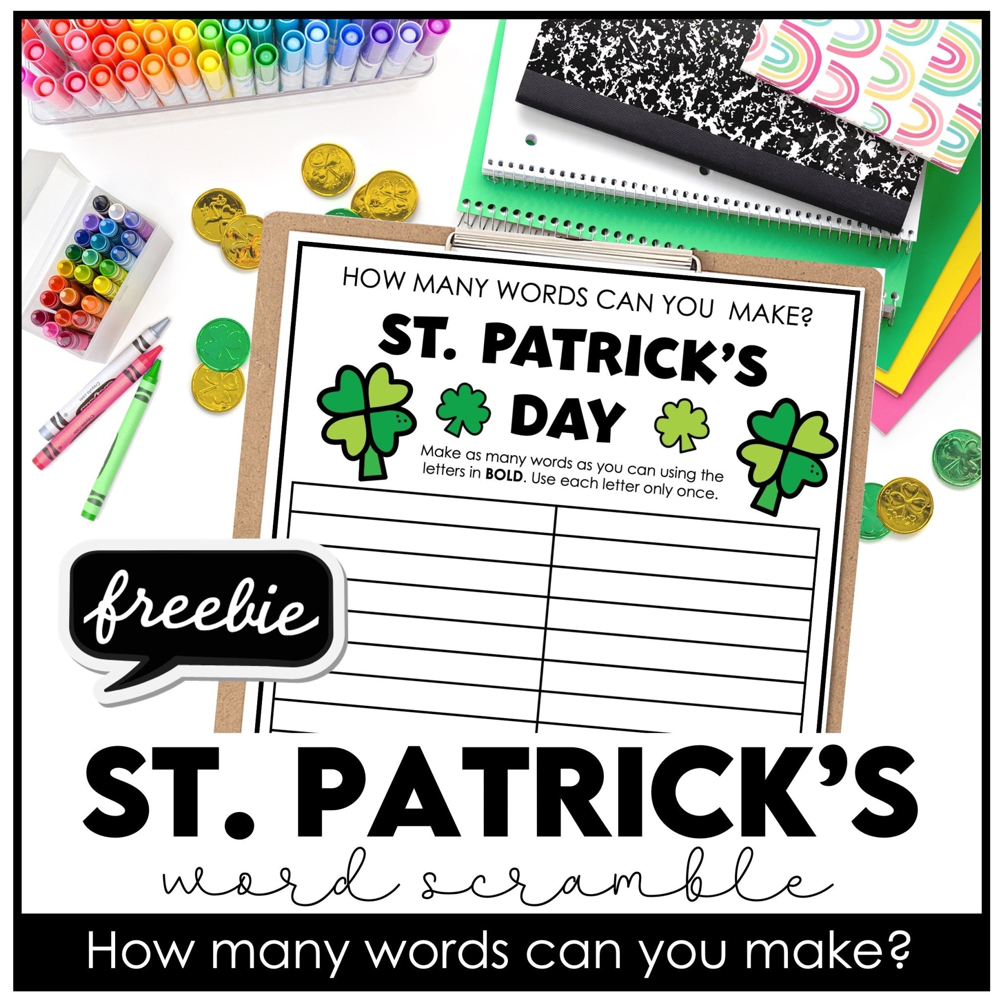 St. Patrick's Day Word Scramble Freebie! How many words can you make? - Hot Chocolate Teachables