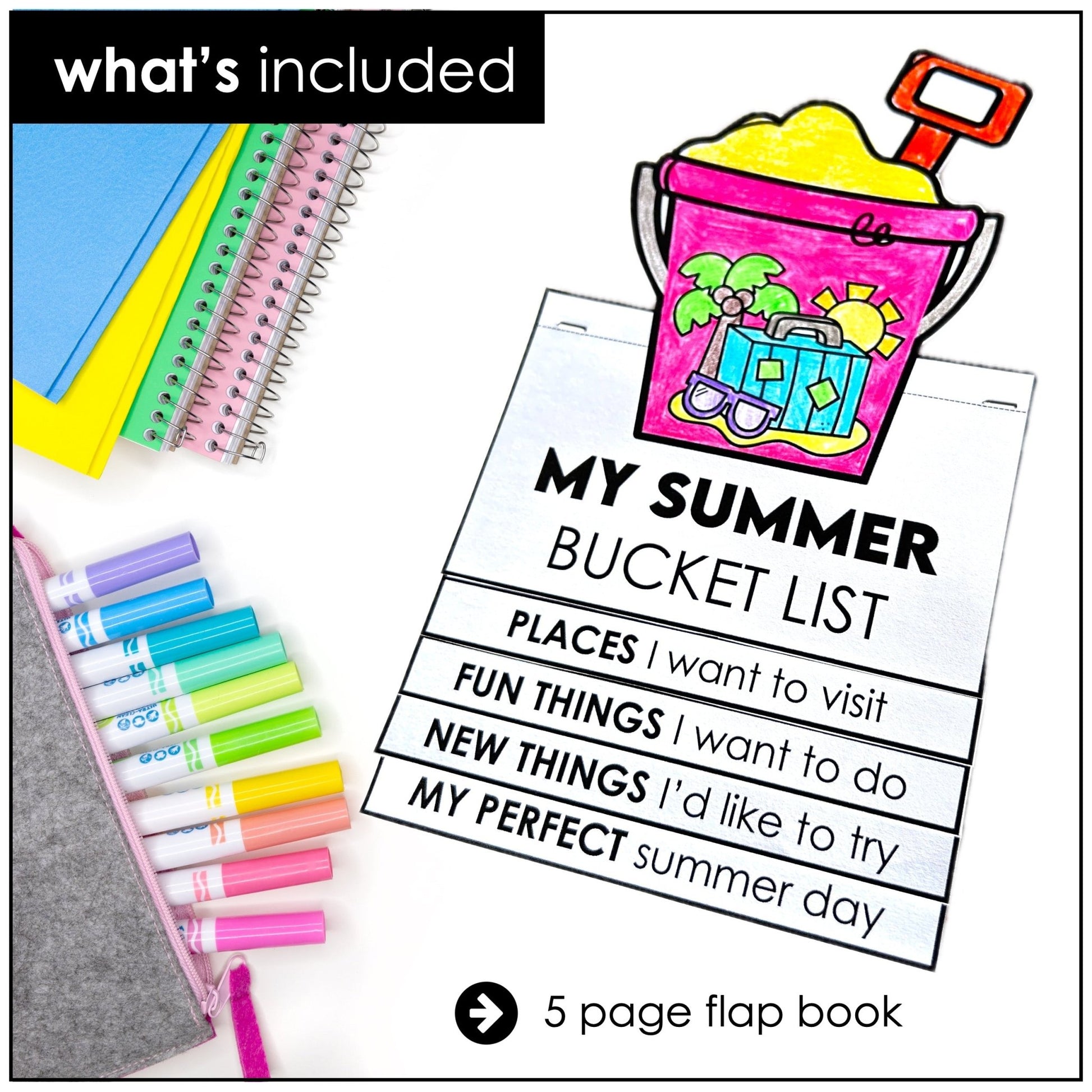 Summer Bucket List Flap Book Craft – End of Year Writing Activity for ESL/ELL - Hot Chocolate Teachables