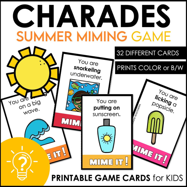 Summer Vacation Charades - Action Verb Miming Game for Kids - Hot Chocolate Teachables