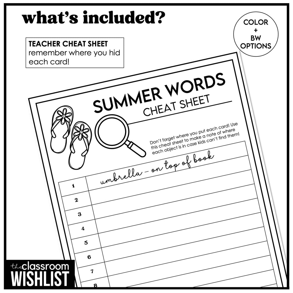 Summer Vocabulary Class Scavenger Hunt Game - Search for Objects w/ clues - Hot Chocolate Teachables