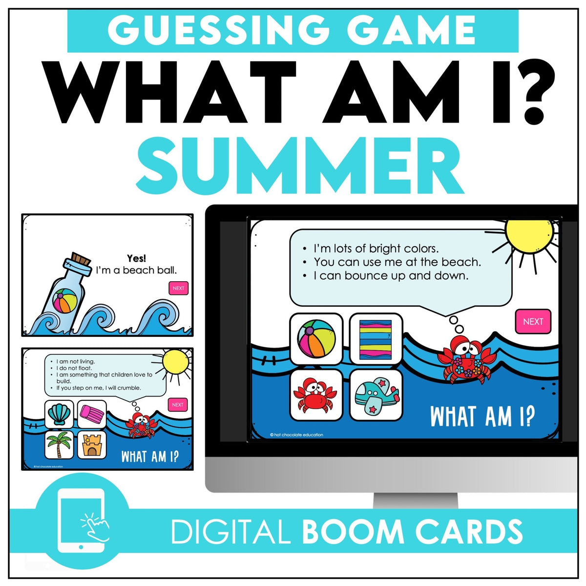 SUMMER: What am I? ESL Vocabulary Guessing Game BOOM CARDS™ - Hot Chocolate Teachables