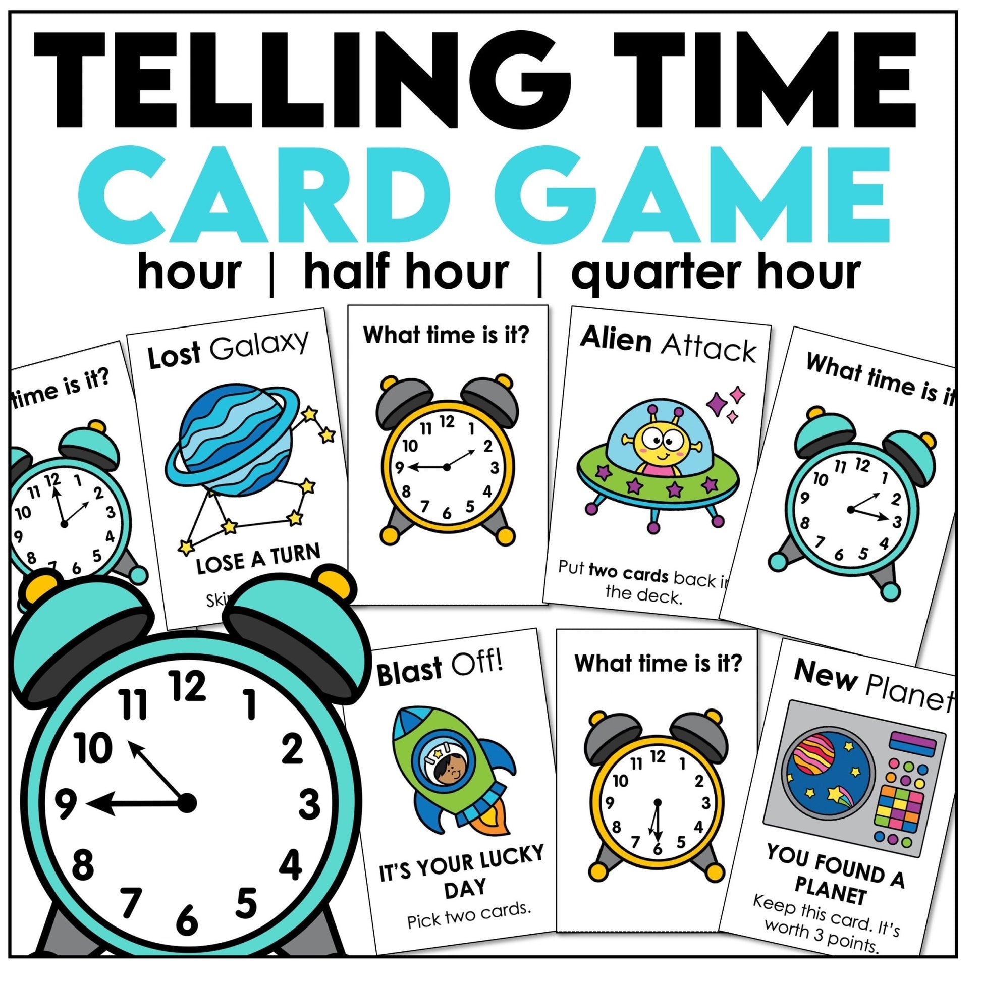 Telling Time Card Game – Analog Clock Practice (Hour, Half Hour & Quarter Hour) - Hot Chocolate Teachables