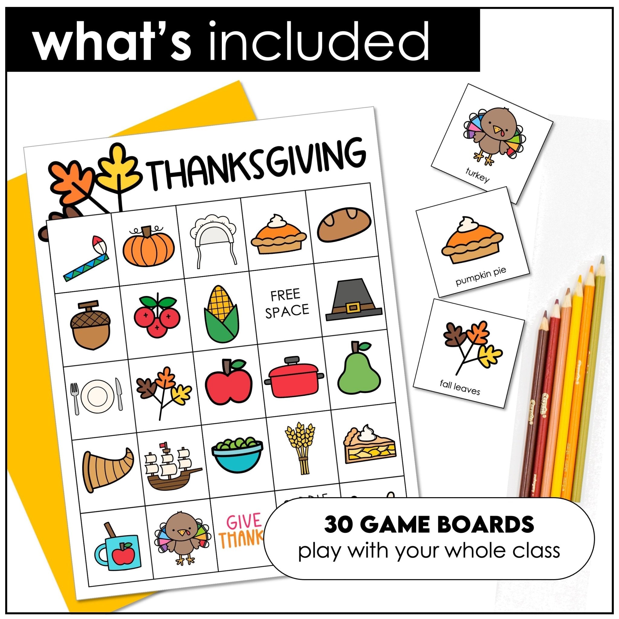 Thanksgiving ESL Vocabulary Bingo Game - English Text - Hot Chocolate Teachables