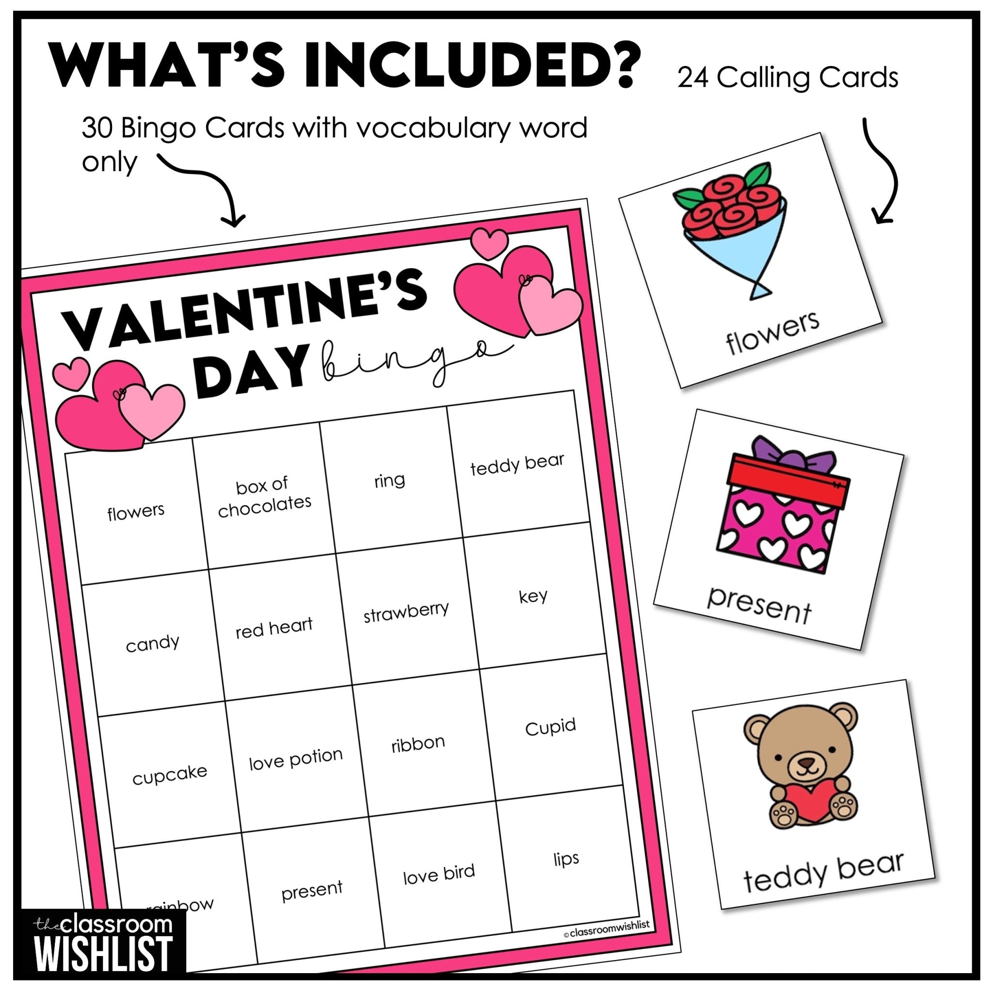 Valentine’s Day Bingo Cards – Vocabulary Game for Grades 1–3 & ESL - Hot Chocolate Teachables
