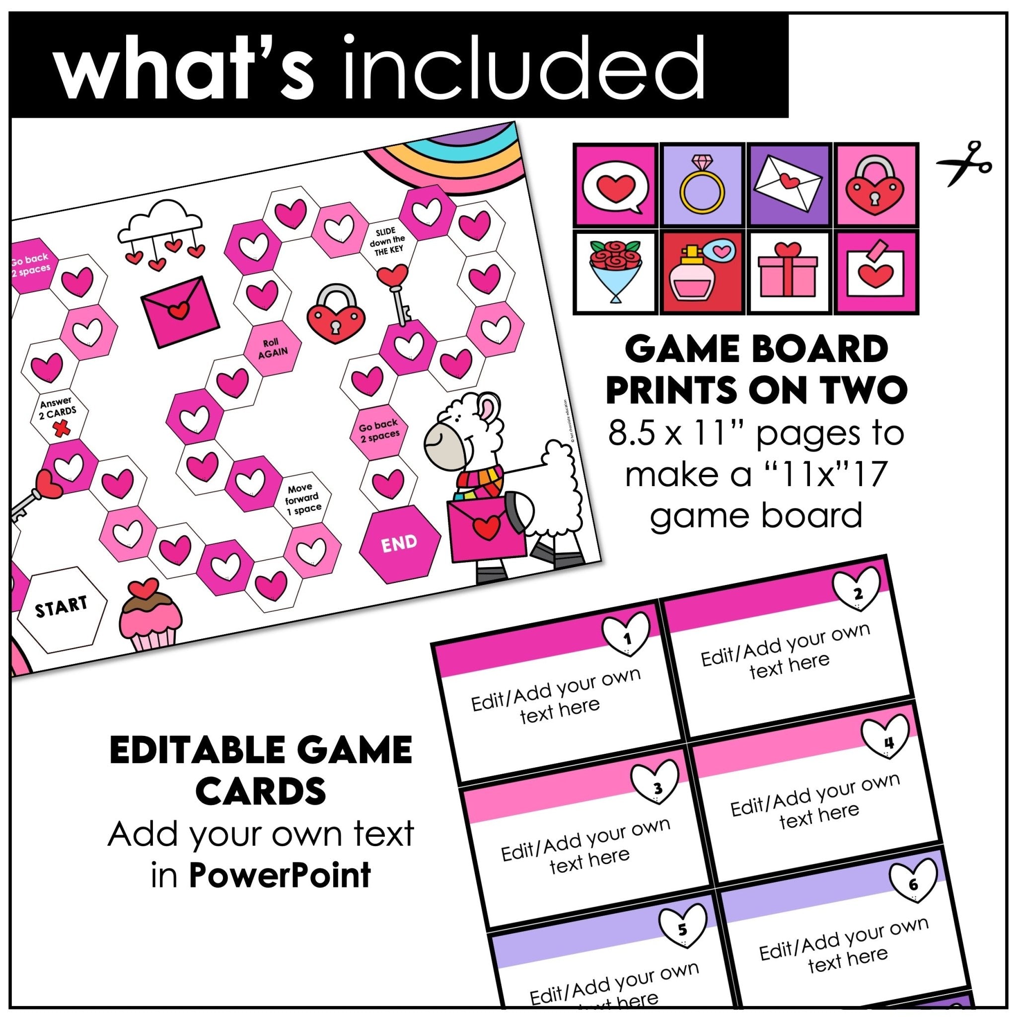 Valentine's Day Board Game Template for ANY subject with Editable Game Cards - Hot Chocolate Teachables