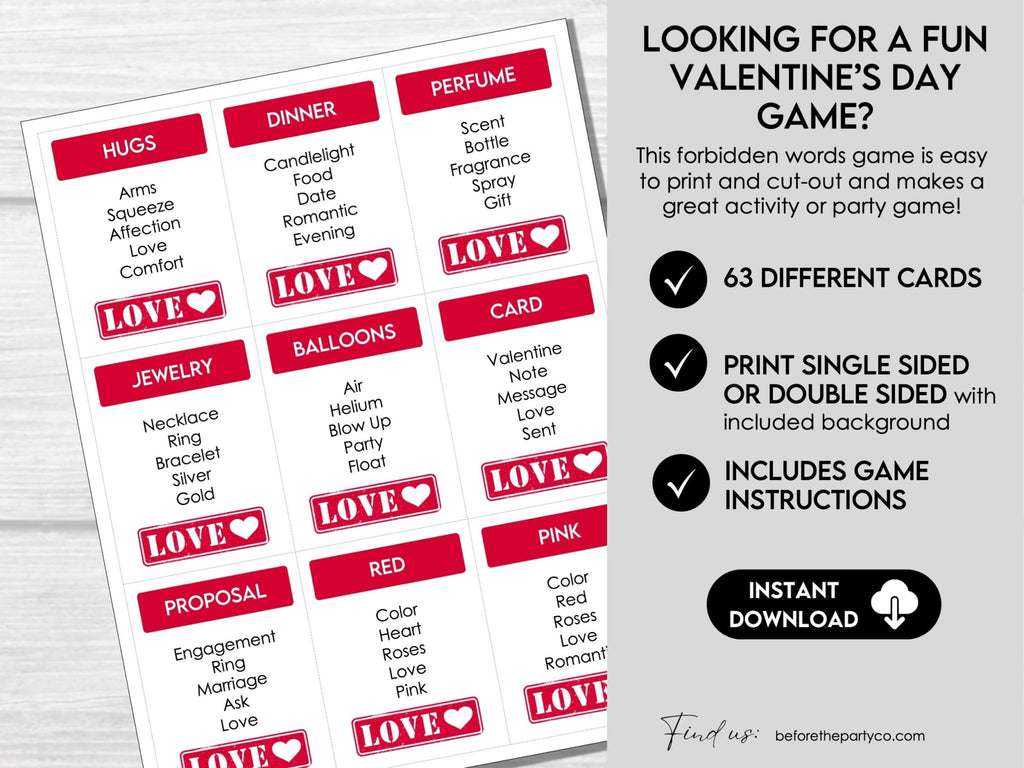 Valentine's Day Forbidden Word Game, Valentine's Day Taboo - Style Game, Printable Valentine's Day Party Games for Kids, Galentine's, Adults - Hot Chocolate Teachables