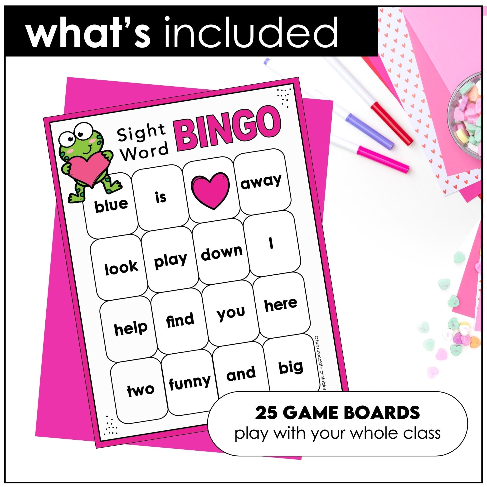 Valentine's Day Kindergarten Sight Word Bingo Game | Print & Google Slides™ - Hot Chocolate Teachables