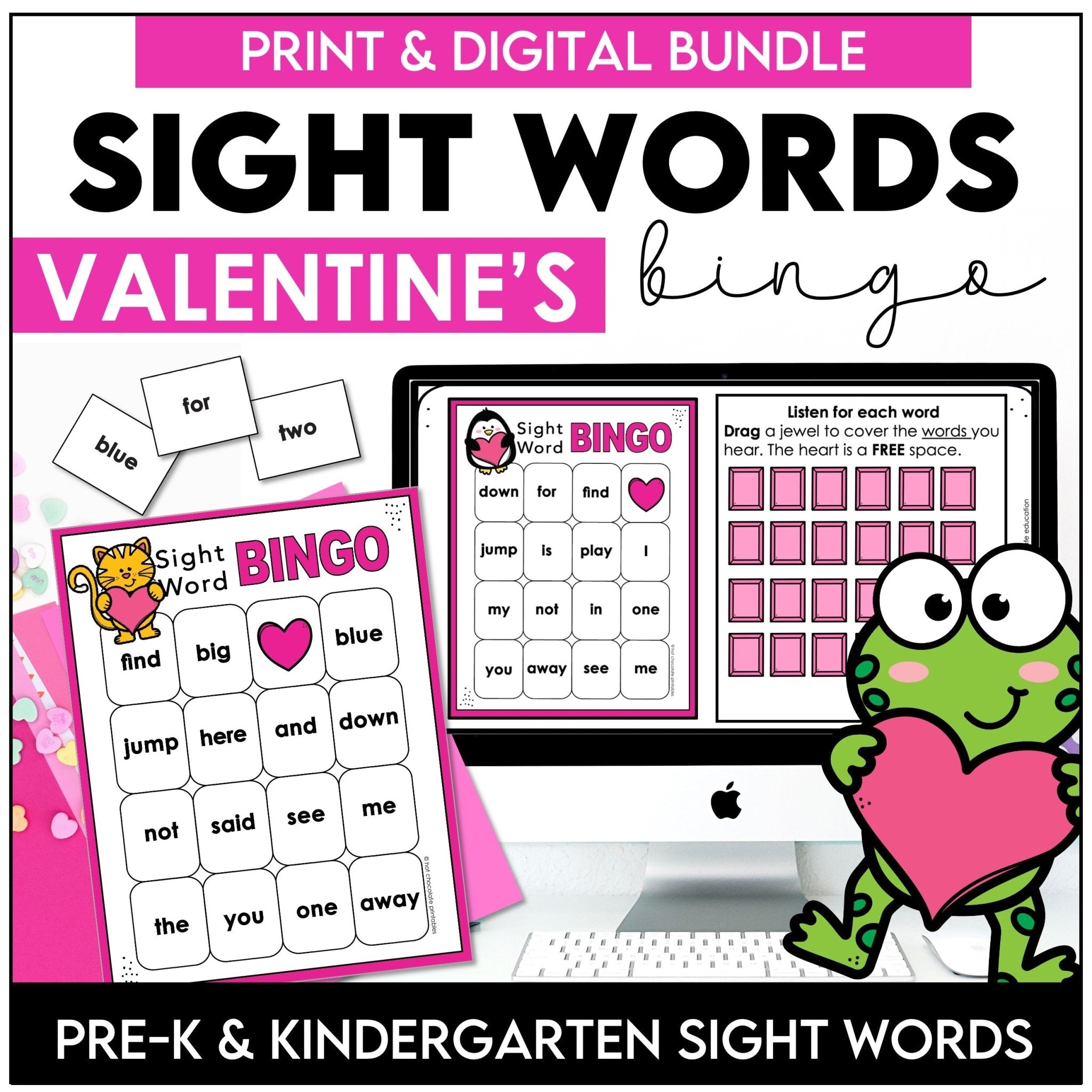 Valentine's Day Kindergarten Sight Word Bingo Game | Print & Google Slides™ - Hot Chocolate Teachables