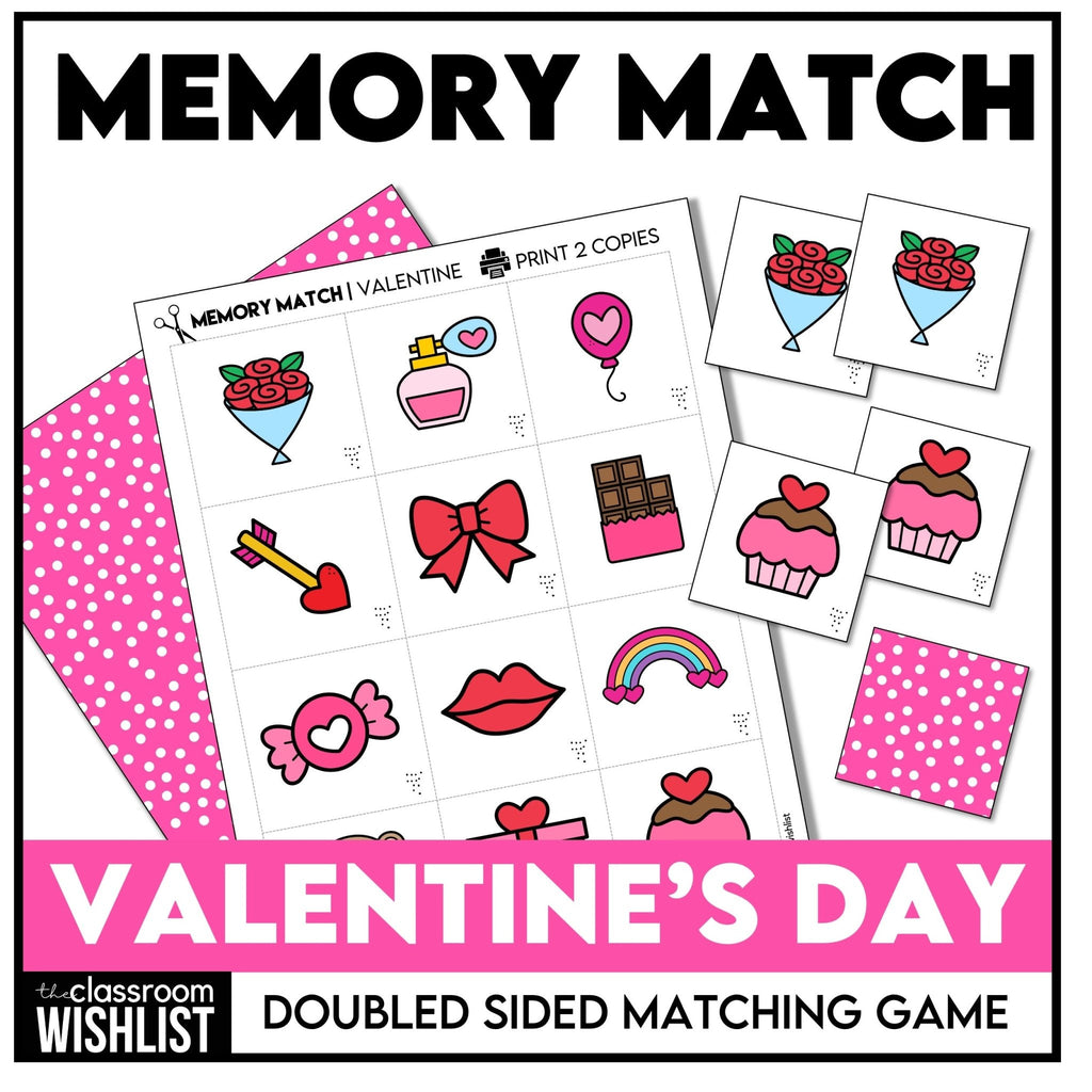 Valentine's Day Memory Match Game | Printable Matching Activity - Hot Chocolate Teachables