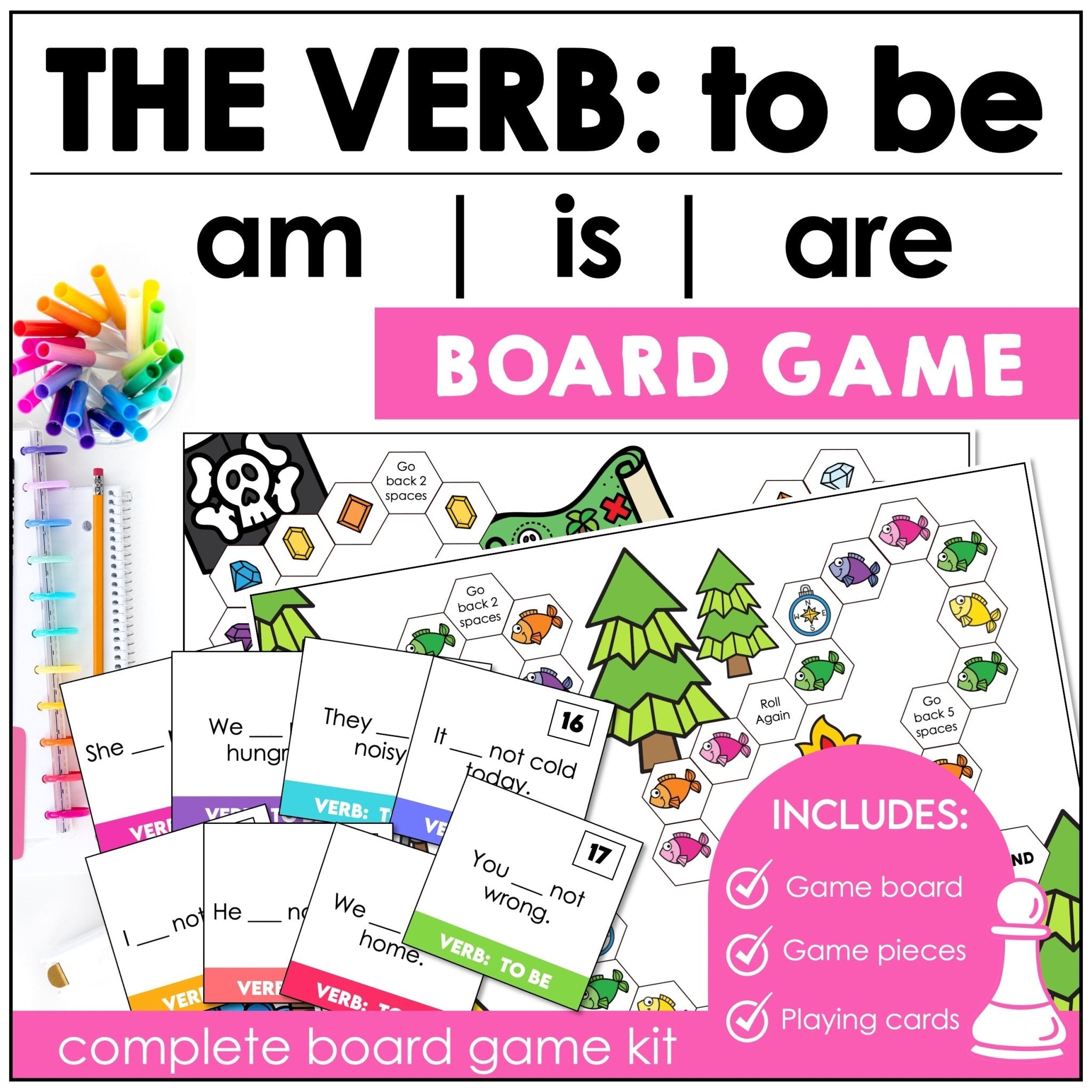 Verb To Be Board Game – Am, Is, Are ESL Subject - Verb Agreement Activity - Hot Chocolate Teachables