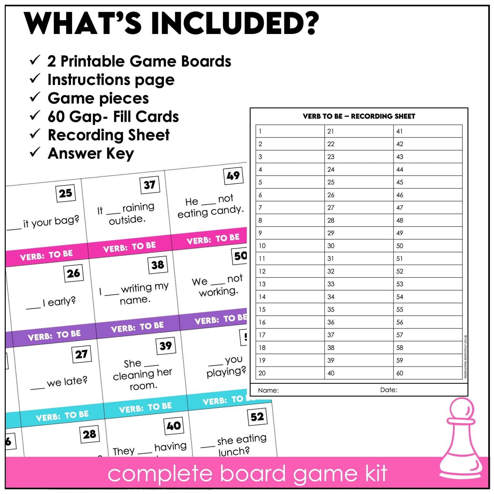Verb To Be Board Game – Am, Is, Are ESL Subject - Verb Agreement Activity - Hot Chocolate Teachables