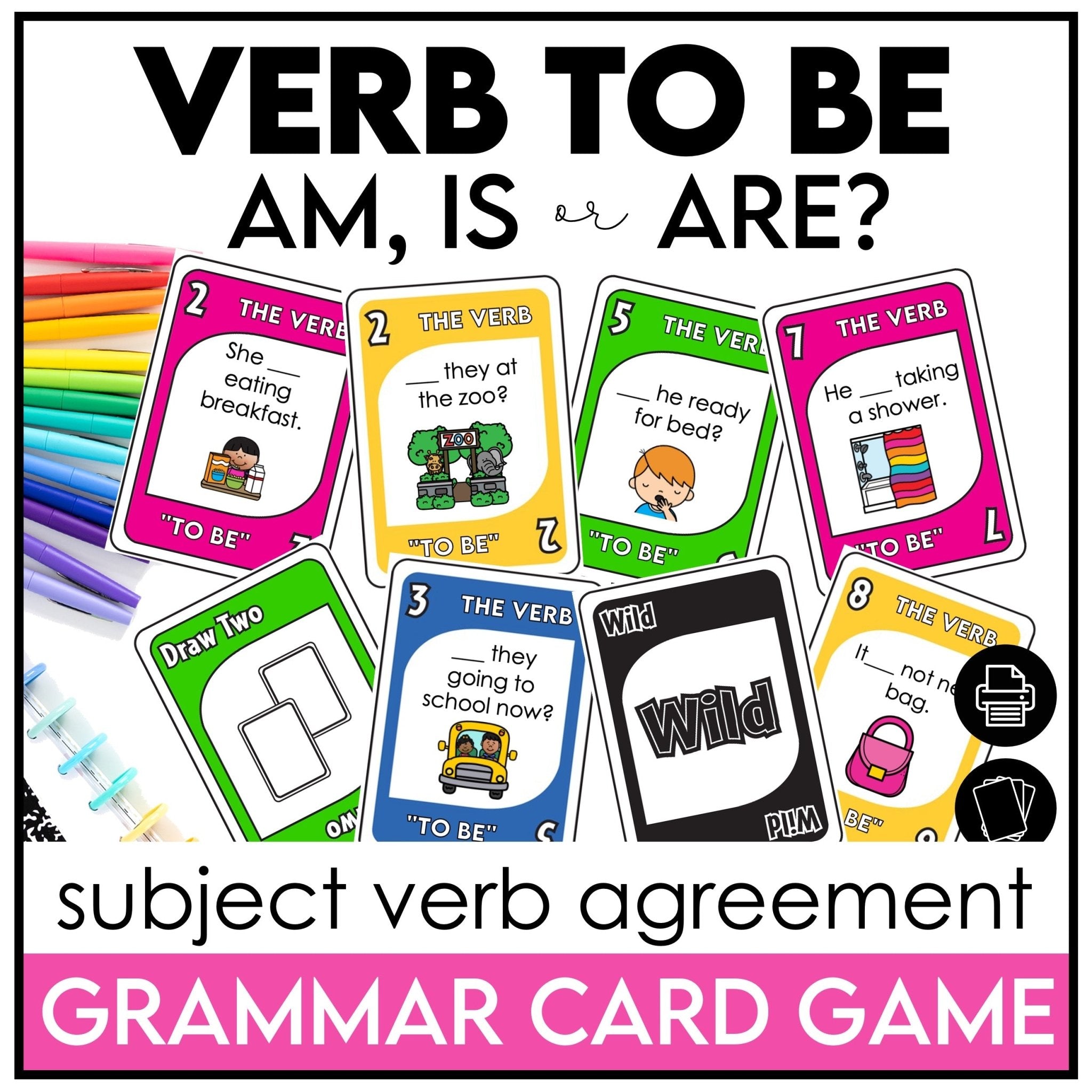 Verb “To Be” Card Game – Am, Is, Are Grammar Practice for ESL - Hot Chocolate Teachables
