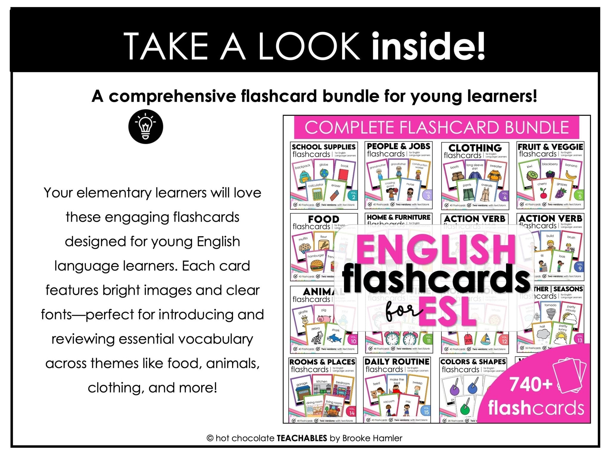 Vocabulary Flashcard Bundle for ESL ELL ELD - Task Card - Flash Card Toolkit - Hot Chocolate Teachables