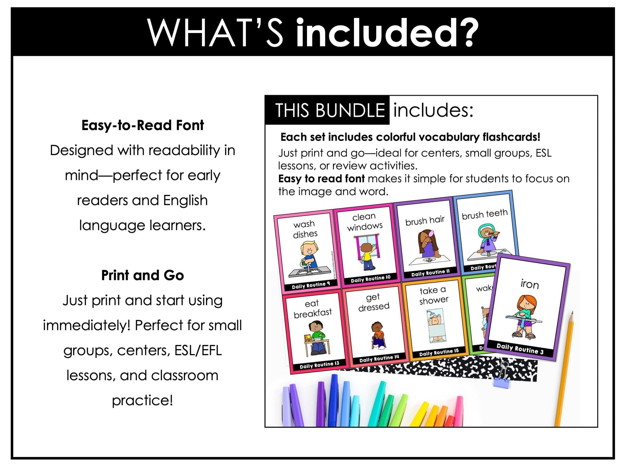 Vocabulary Flashcard Bundle for ESL ELL ELD - Task Card - Flash Card Toolkit - Hot Chocolate Teachables