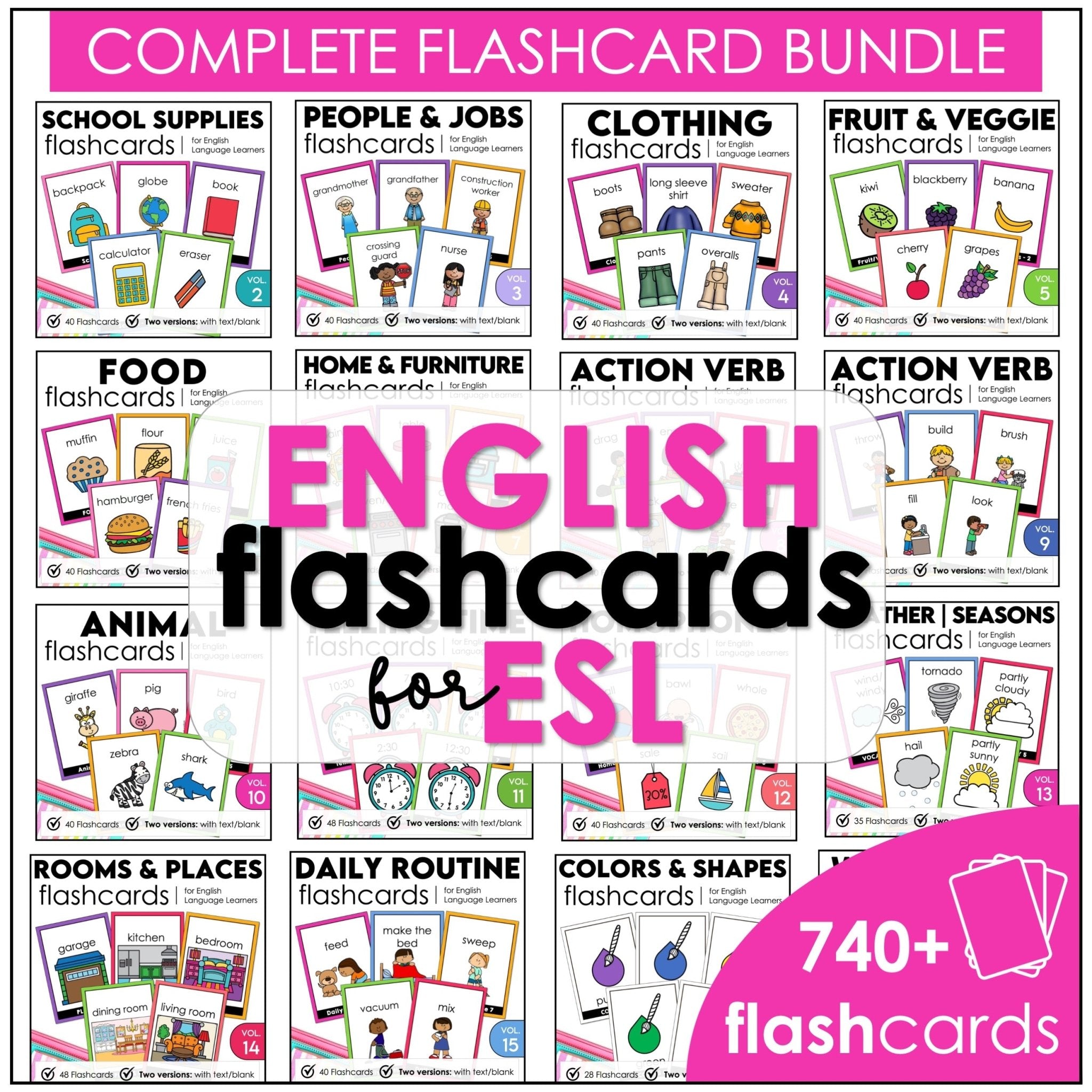 Vocabulary Flashcard Bundle for ESL ELL ELD - Task Card - Flash Card Toolkit - Hot Chocolate Teachables