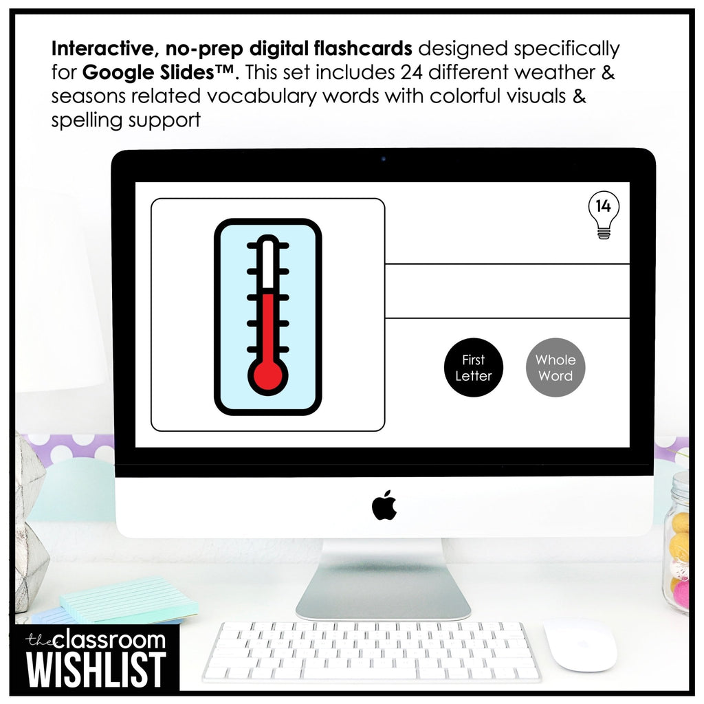 Weather & Seasons Digital Flash Cards & Vocabulary Picture Dictionary for ESL - Hot Chocolate Teachables