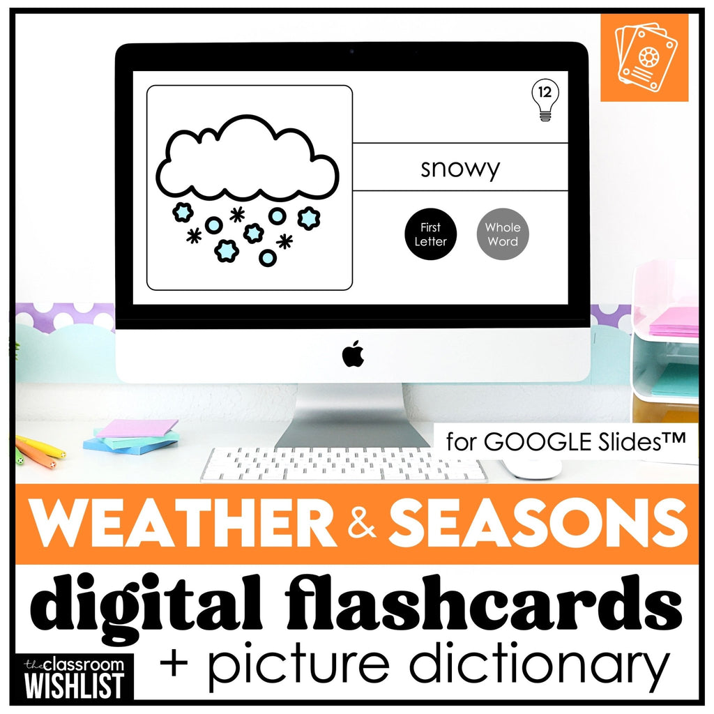 Weather & Seasons Digital Flash Cards & Vocabulary Picture Dictionary for ESL - Hot Chocolate Teachables