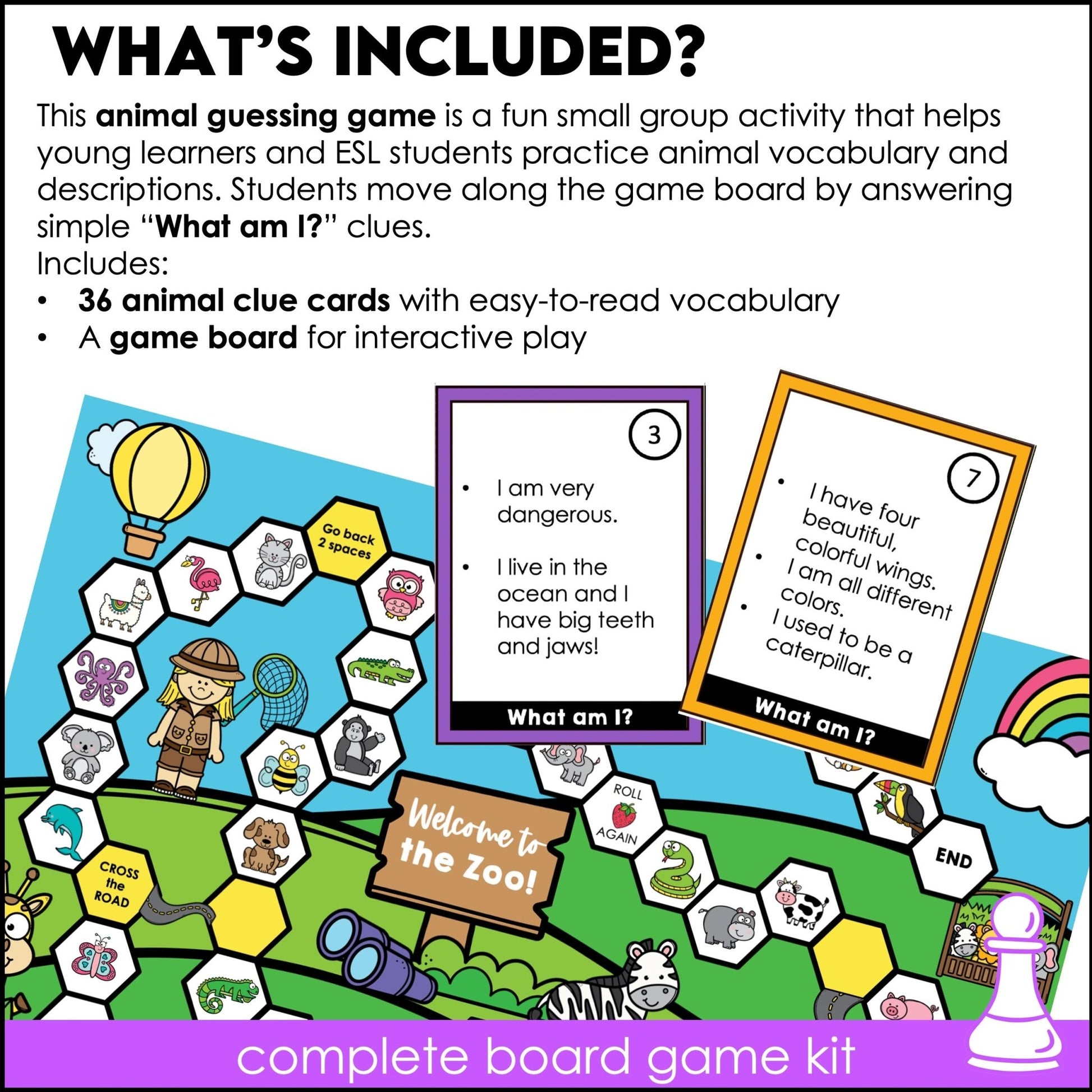 What am I? - Animal Guessing Game - Board Game with Clues - Hot Chocolate Teachables