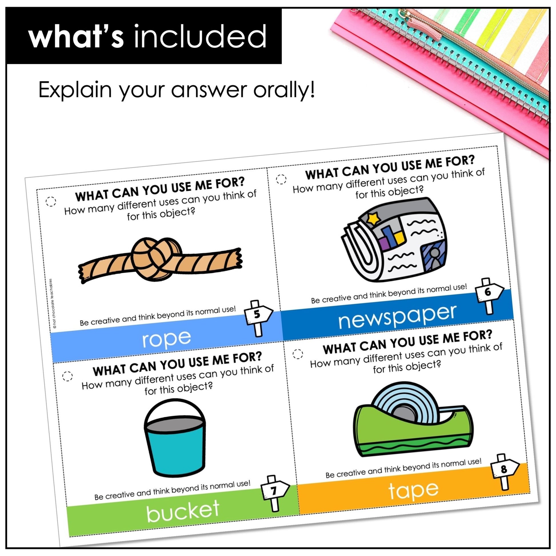 What Can You Use Me For? Task Cards – Alternative Uses for Everyday Objects - Hot Chocolate Teachables