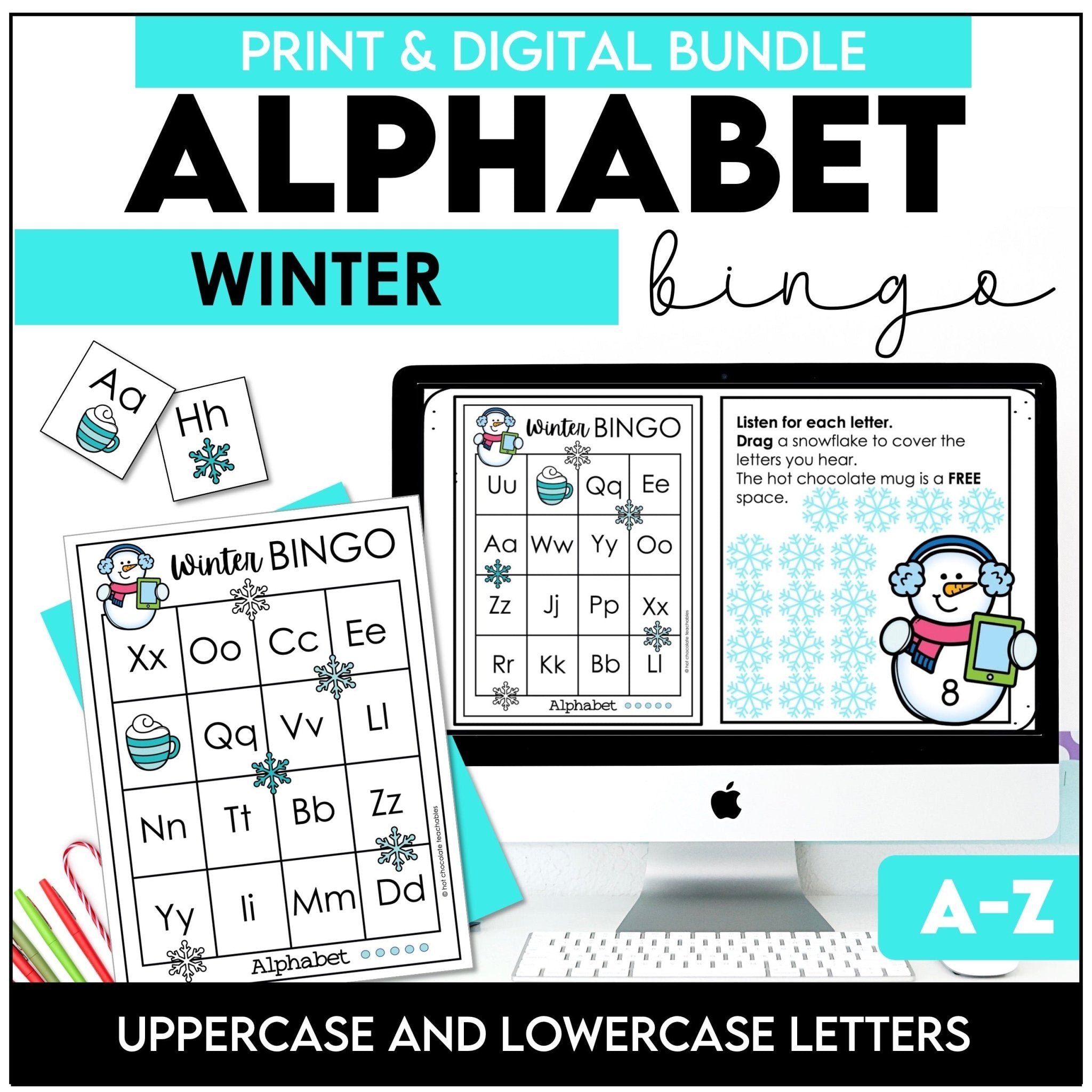 Winter Alphabet Fluency Bingo Game Bundle - Hot Chocolate Teachables