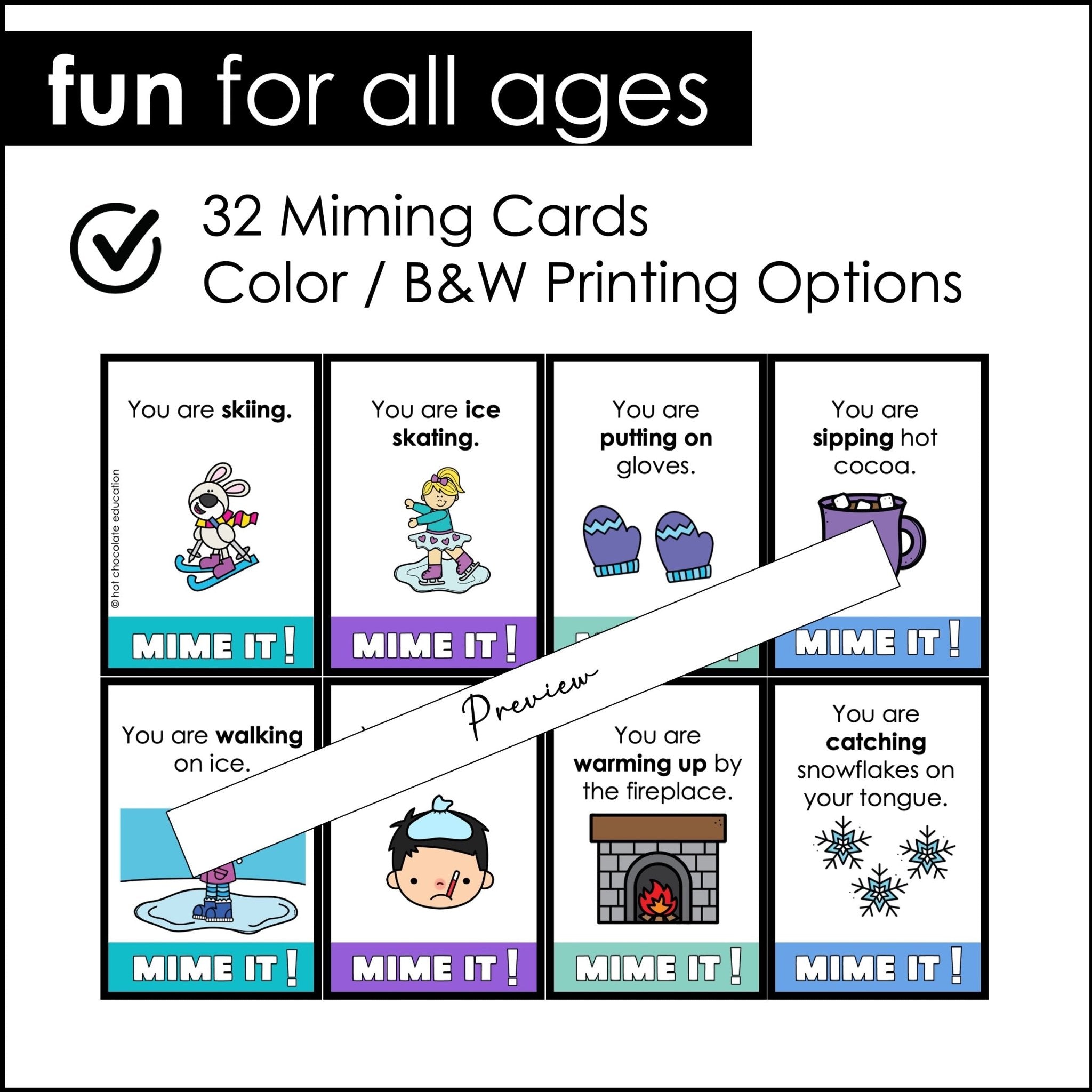 WINTER Charades : Action Verb and Noun Miming Cards - Hot Chocolate Teachables