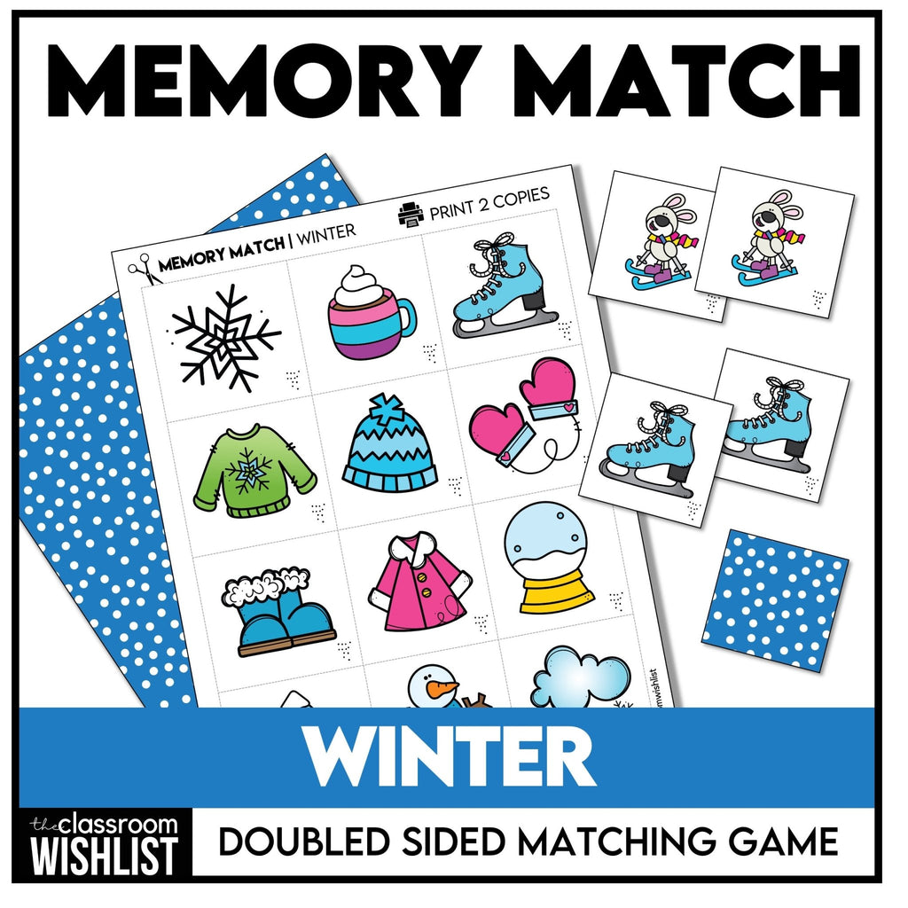 Winter Memory Game | Cold Weather Vocabulary Picture Match Cards - Hot Chocolate Teachables