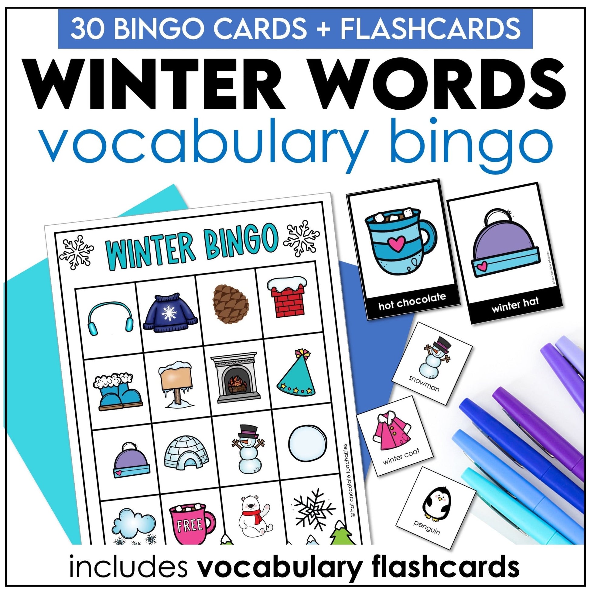 Winter Vocabulary Bingo Game – Seasonal Word Activity for Young Learners - Hot Chocolate Teachables