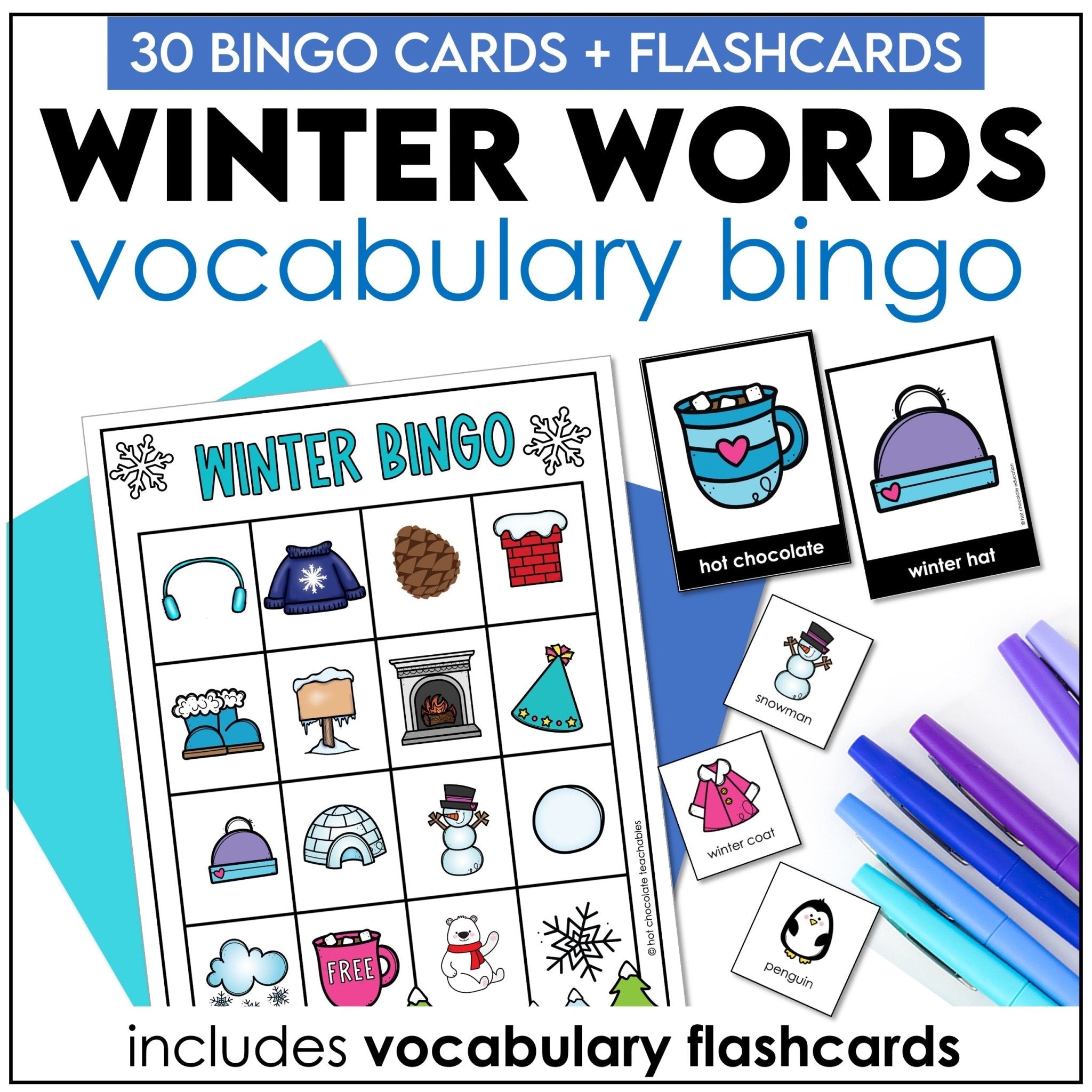 Winter Vocabulary Bingo Game – Seasonal Word Activity for Young Learners - Hot Chocolate Teachables
