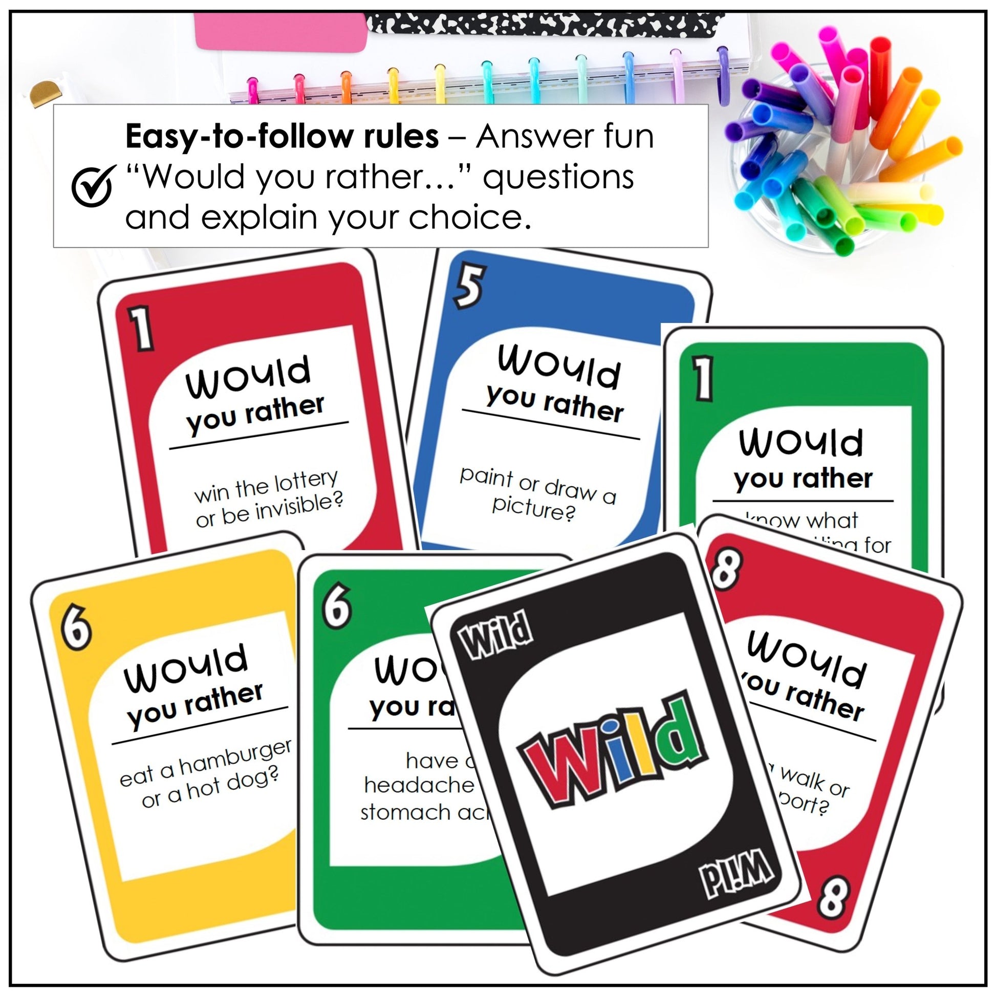 Would you rather? Question Card Game | Answering Questions & Expressing Opinions - Hot Chocolate Teachables
