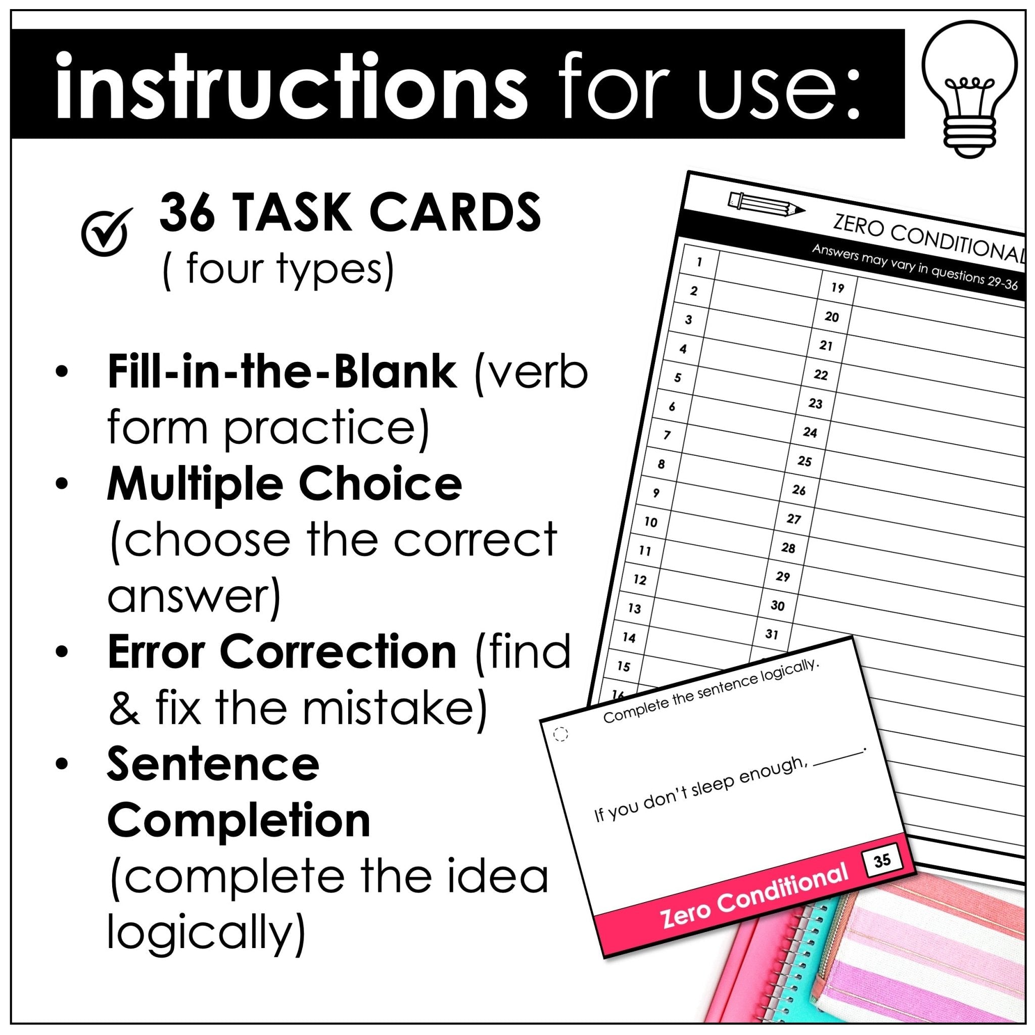 Zero Conditional Task Cards – If Clauses Grammar Activities (ESL A2–B1) - Hot Chocolate Teachables