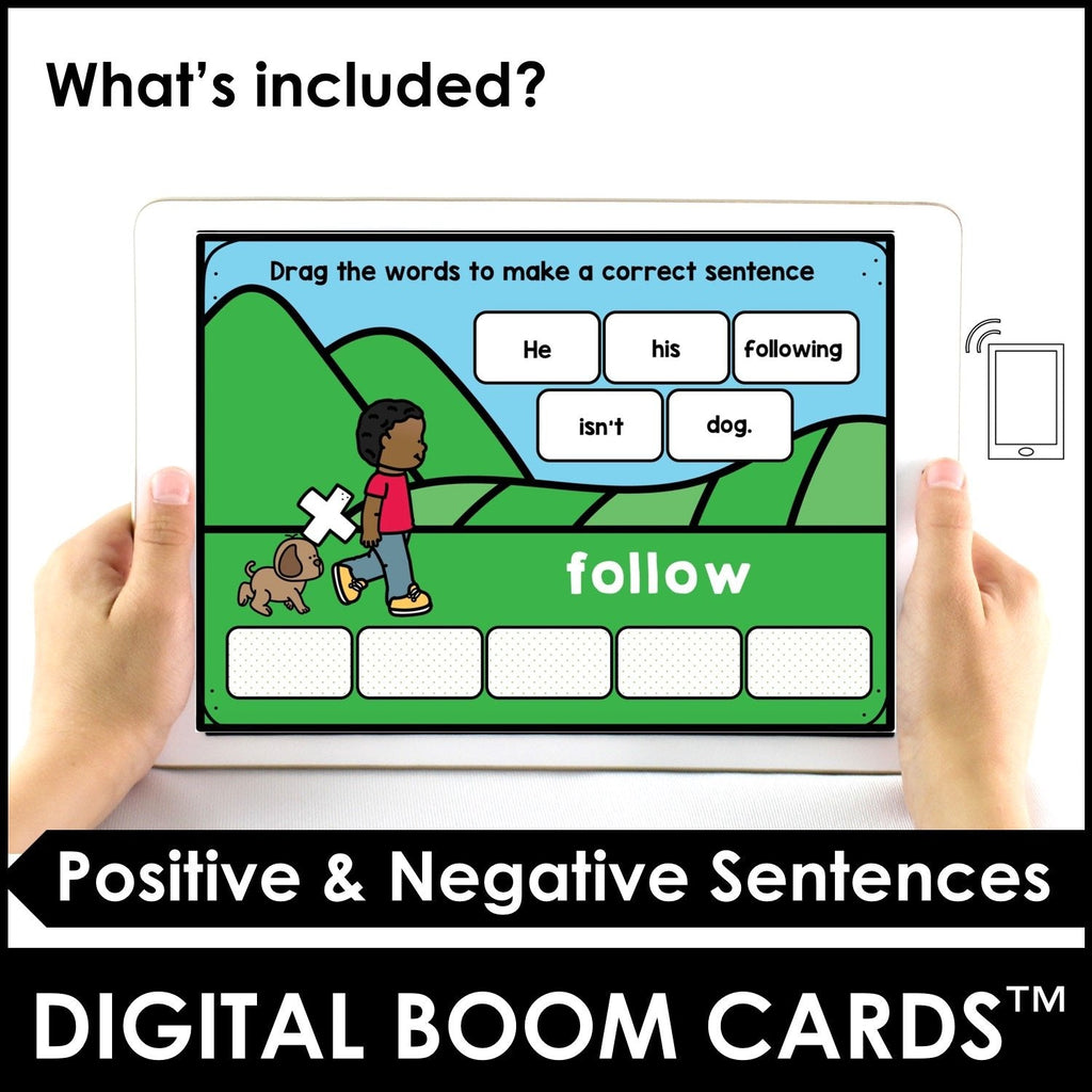 Action Verb BOOM CARDS™ | Present Continuous Sentence Building Activity - Hot Chocolate Teachables