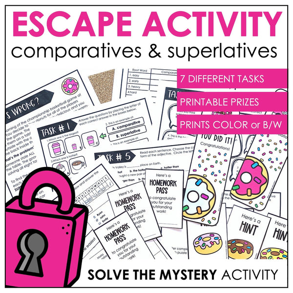 Adjectives : Comparative & Superlative Grammar Activity: Escape Room - Hot Chocolate Teachables