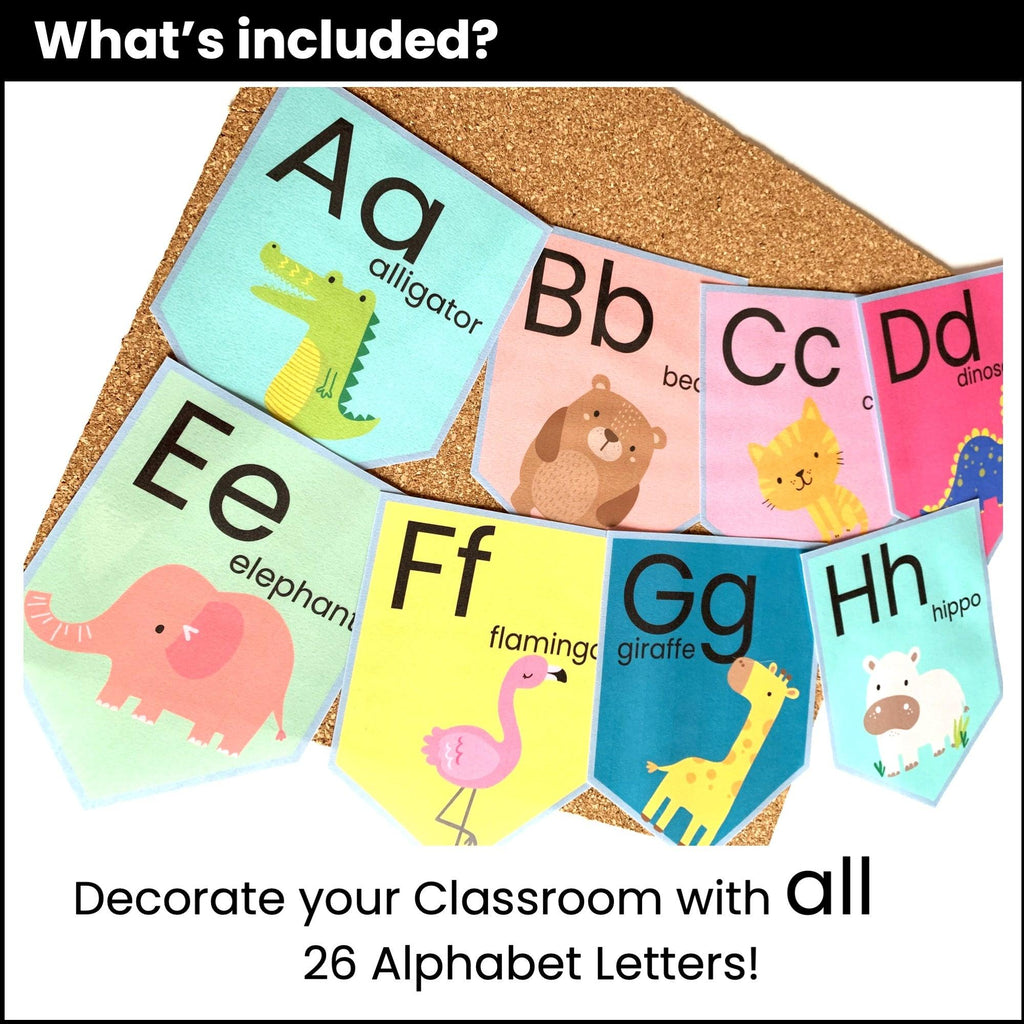 Alphabet Bunting | Animal Classroom Decor Posters | Preschool / K / 1st - Hot Chocolate Teachables