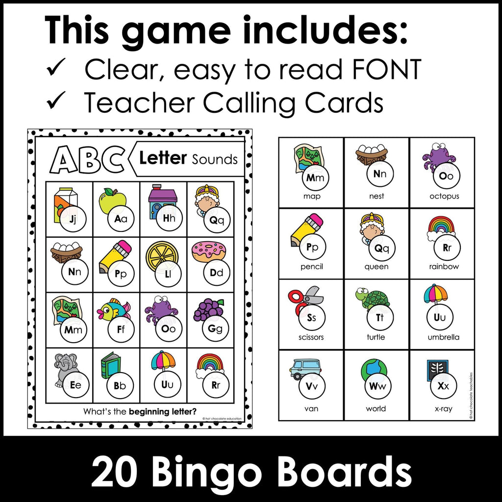 Alphabet Initial Letter Bingo Game - Beginning Sound Letter Recognition Activity - Hot Chocolate Teachables