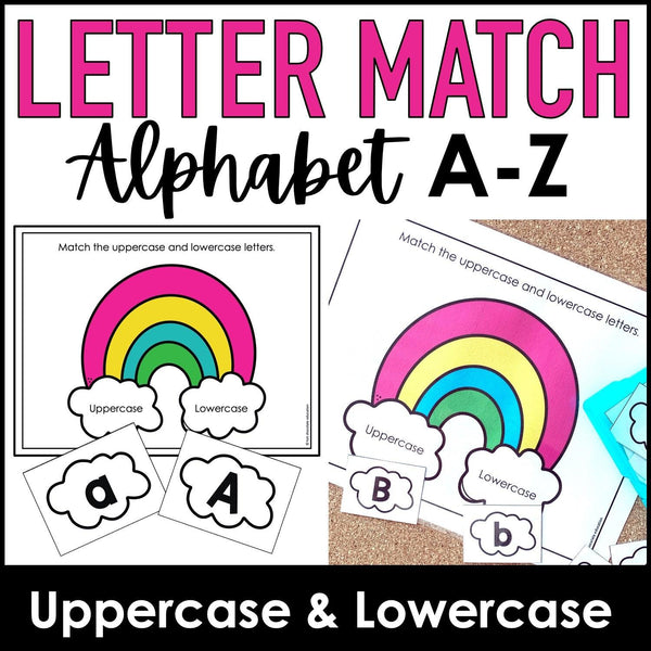 Alphabet Match - Uppercase Lowercase Letter Recognition Activity - Rainbows - Hot Chocolate Teachables