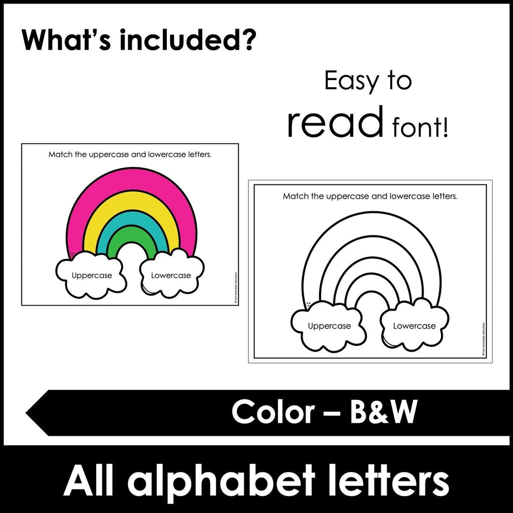 Alphabet Match - Uppercase Lowercase Letter Recognition Activity - Rainbows - Hot Chocolate Teachables