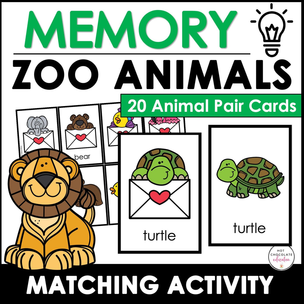 Animals - Memory Game Matching Activity Cards for ELL / ESL - Hot Chocolate Teachables