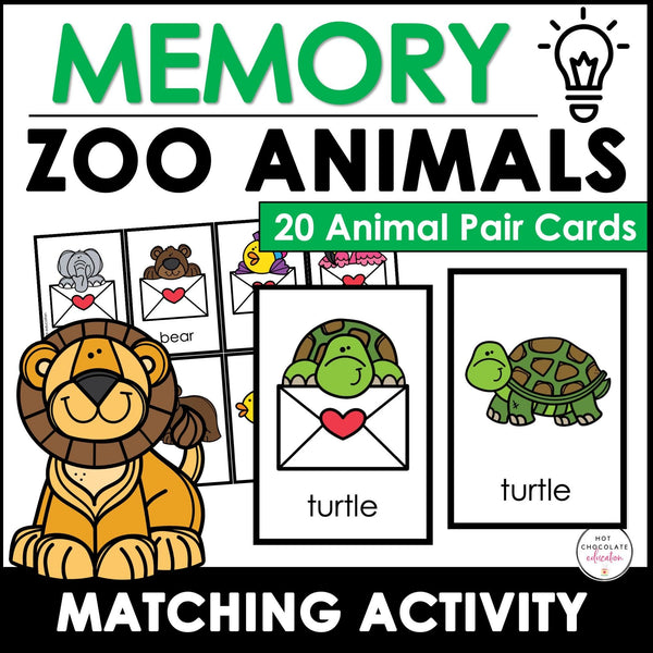 Animals - Memory Game Matching Activity Cards for ELL / ESL - Hot Chocolate Teachables