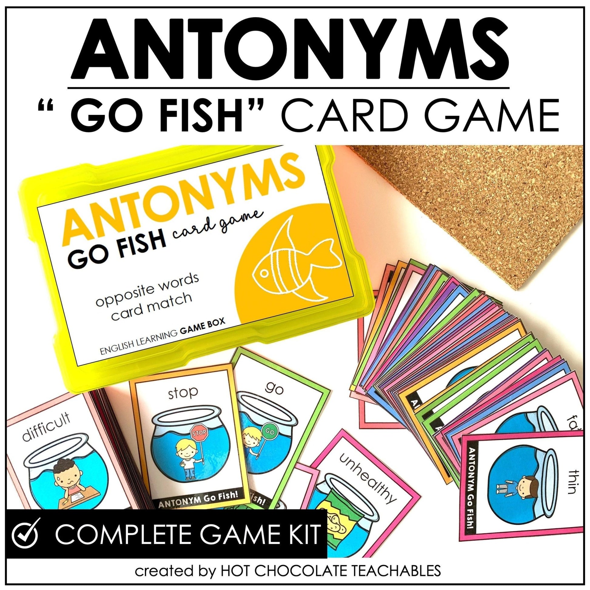 ANTONYM - GO FISH Card Game - Opposite Words Vocabulary Task Box - Hot Chocolate Teachables