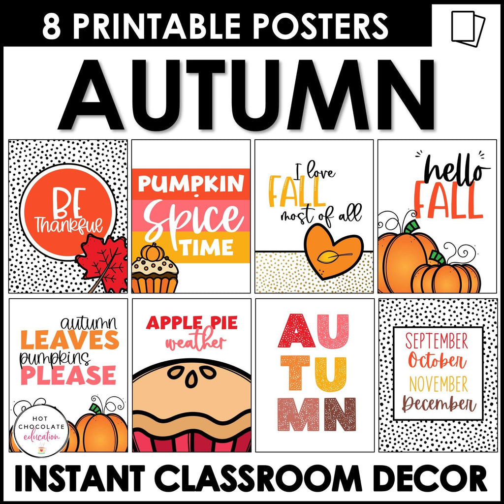 Autumn Posters | Fun Fall Classroom Decor - Printable Quote Bulletin Board - Hot Chocolate Teachables