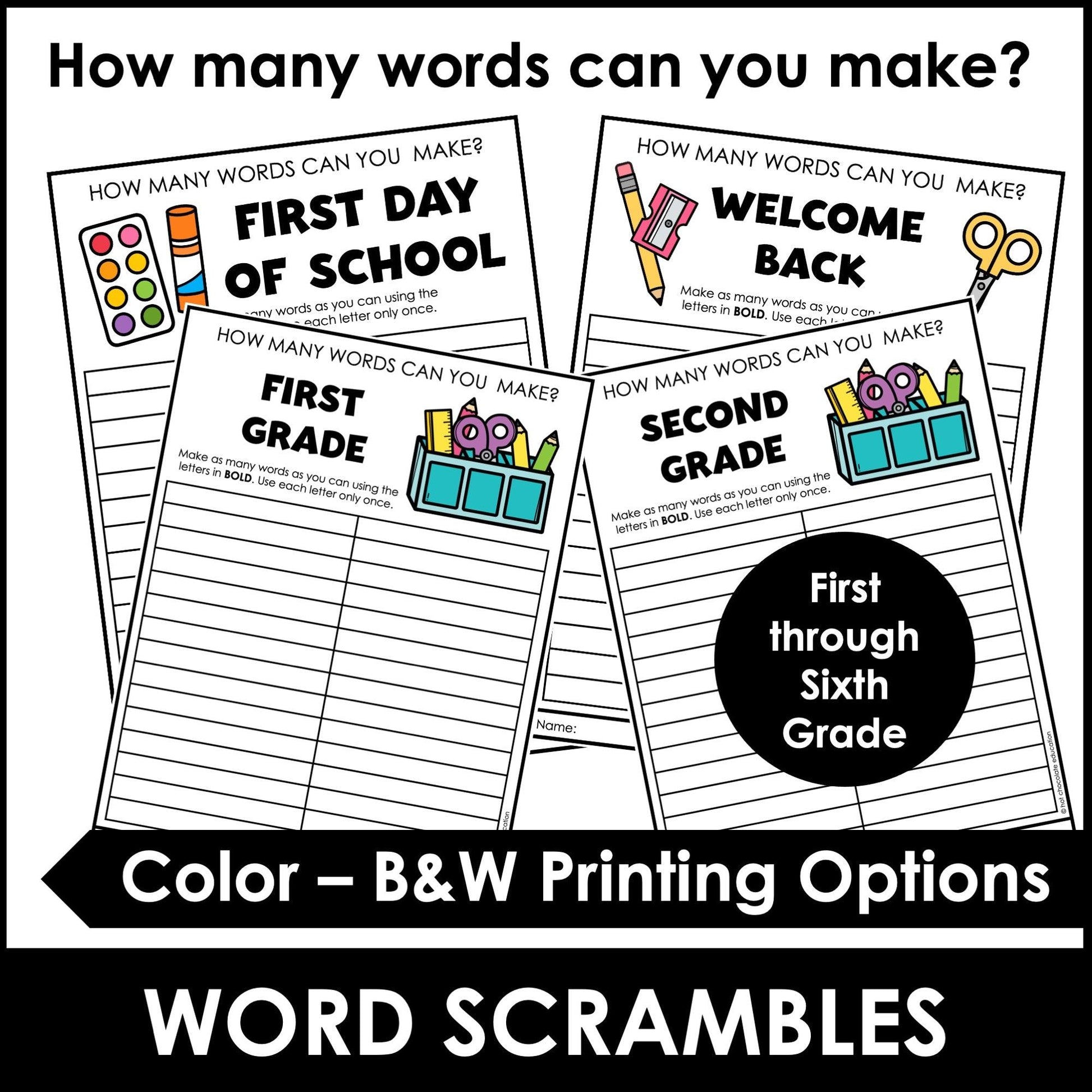 BACK TO SCHOOL Word Scramble Freebie! How many words can you make? - Hot Chocolate Teachables