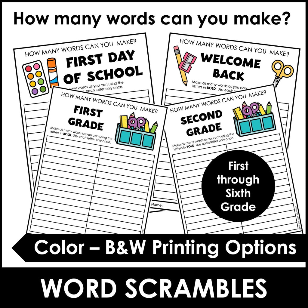 BACK TO SCHOOL Word Scramble Freebie! How many words can you make? - Hot Chocolate Teachables