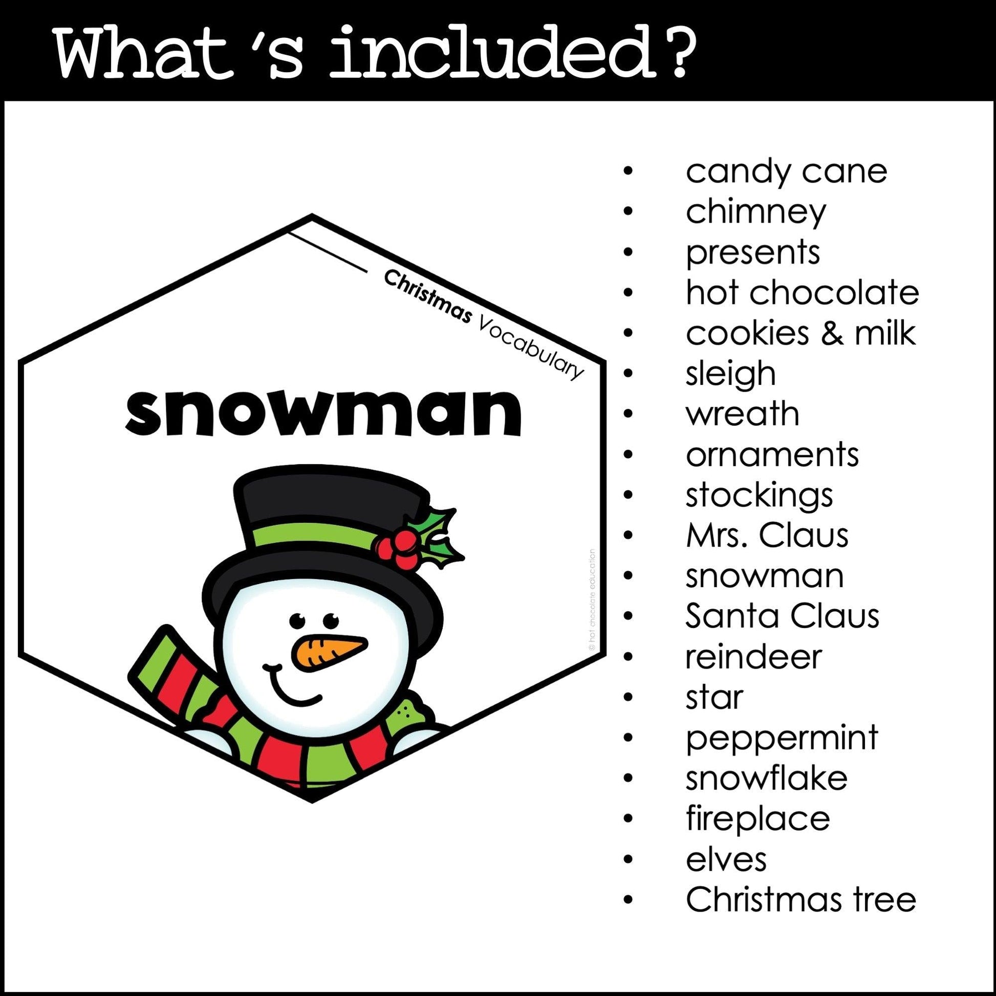 Christmas Vocabulary Posters: Classroom Decor - December Bulletin Board - Hot Chocolate Teachables