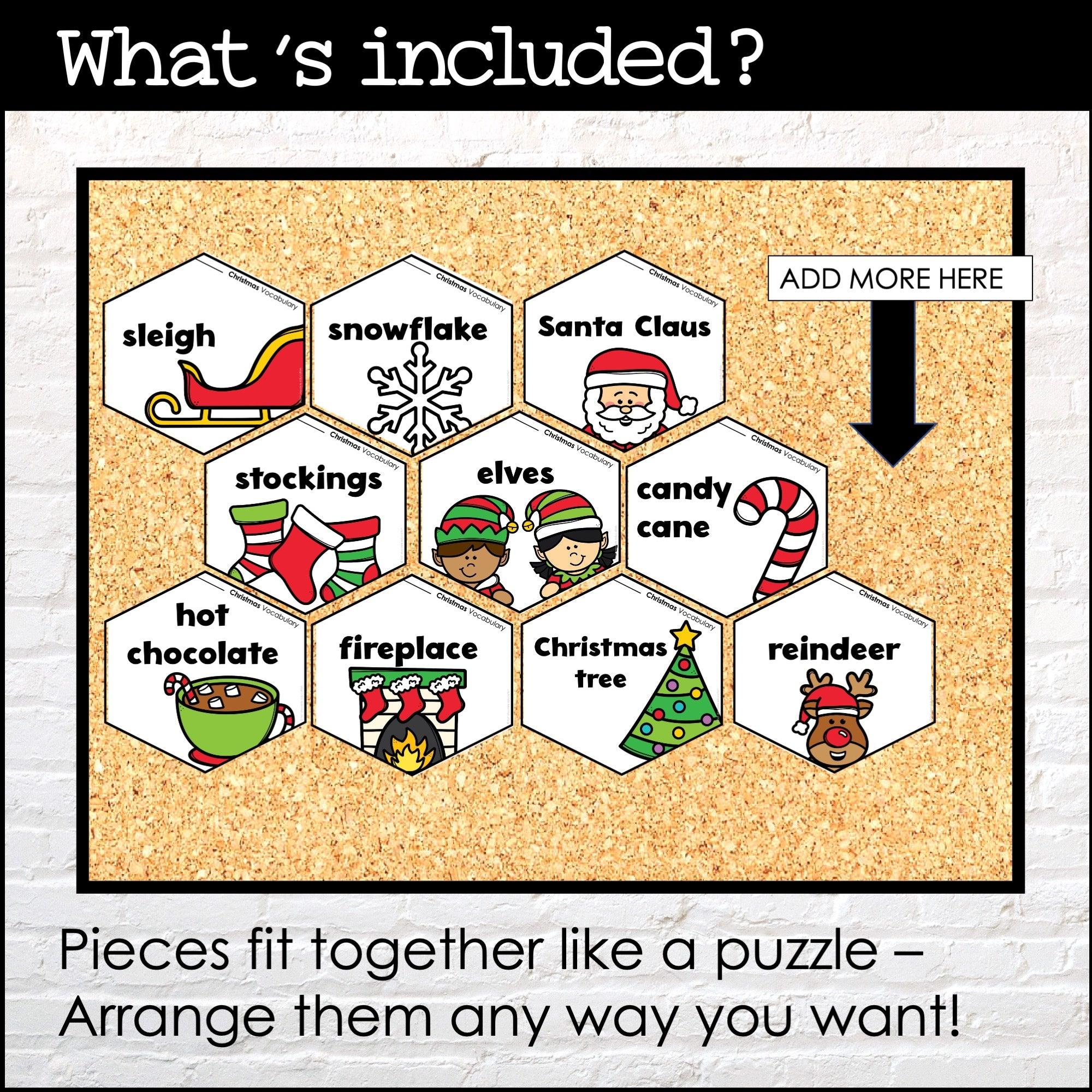 Christmas Vocabulary Posters: Classroom Decor - December Bulletin Board - Hot Chocolate Teachables